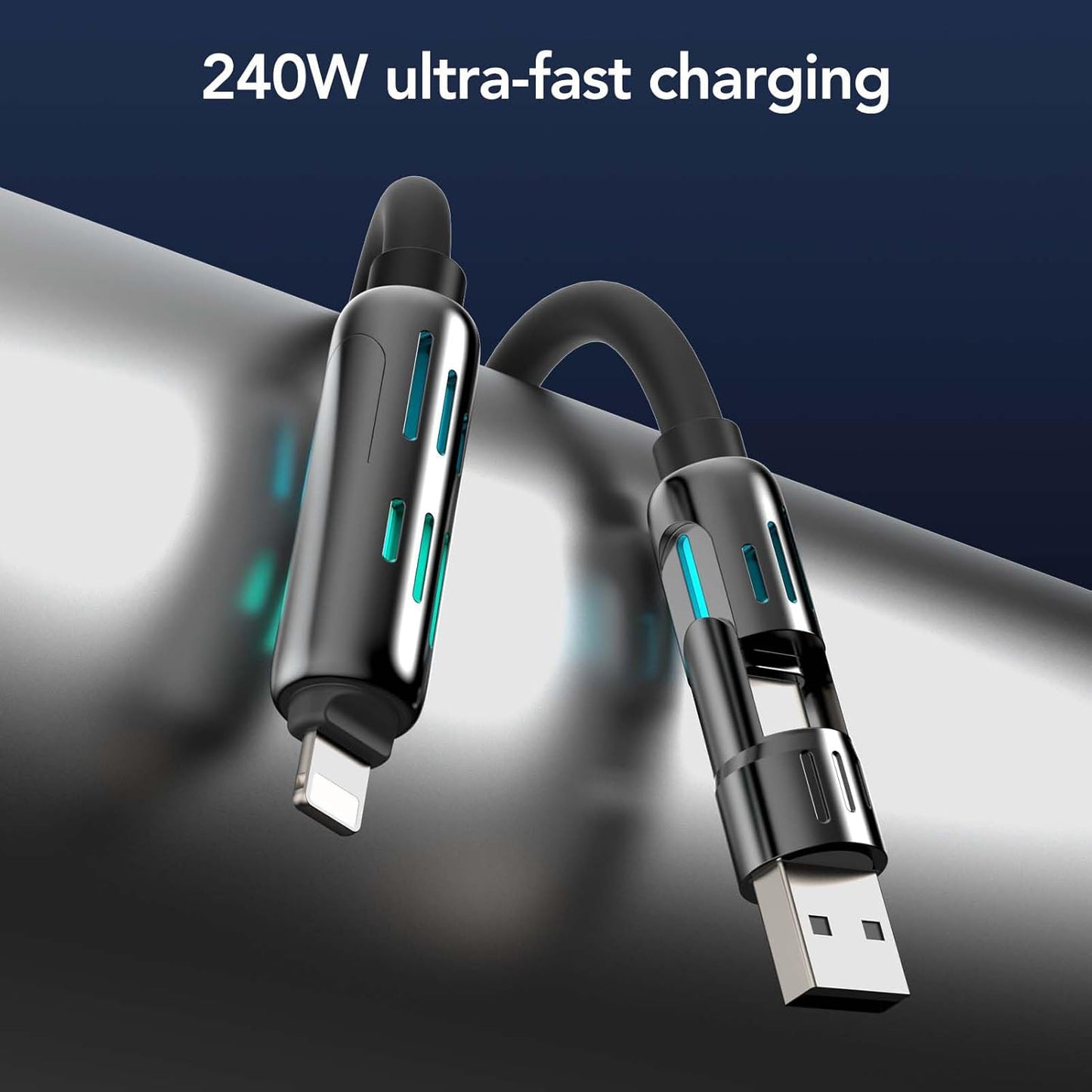 ChargeMaster™ 240W 4-in-1 USB-C Fast Charging Cable with Free Storage Bag – Universal 4-Device Compatibility