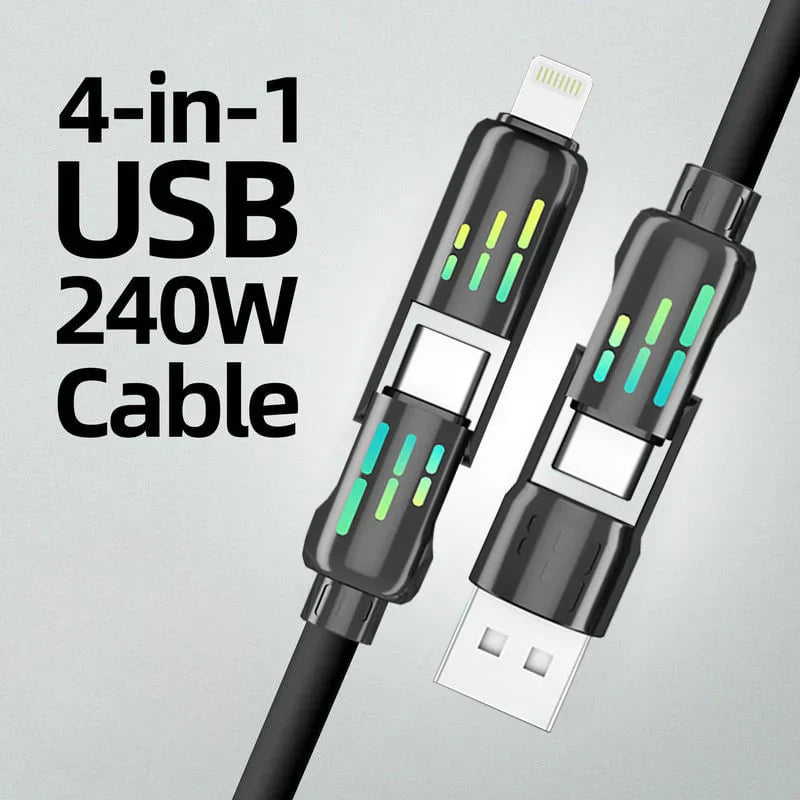 ChargeMaster™ 240W 4-in-1 USB-C Fast Charging Cable with Free Storage Bag – Universal 4-Device Compatibility